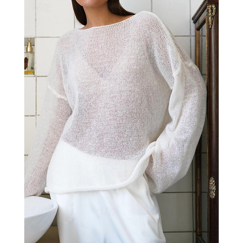 Women's Blouse Plain Modern Casual Long Sleeve Bell Sleeve Crew Neck Regular Tops Daily Holiday Going out White Pink Brown Fall3