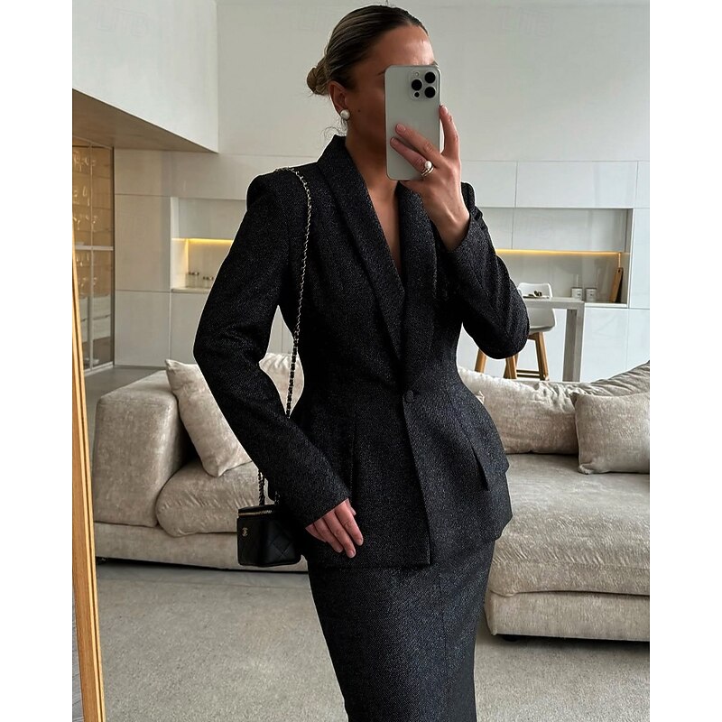 2 Pieces Tuxedo Dress Sets A-Line Formal Wedding Guest Elegant Simple Long Sleeve Ankle Length Shawl Lapel