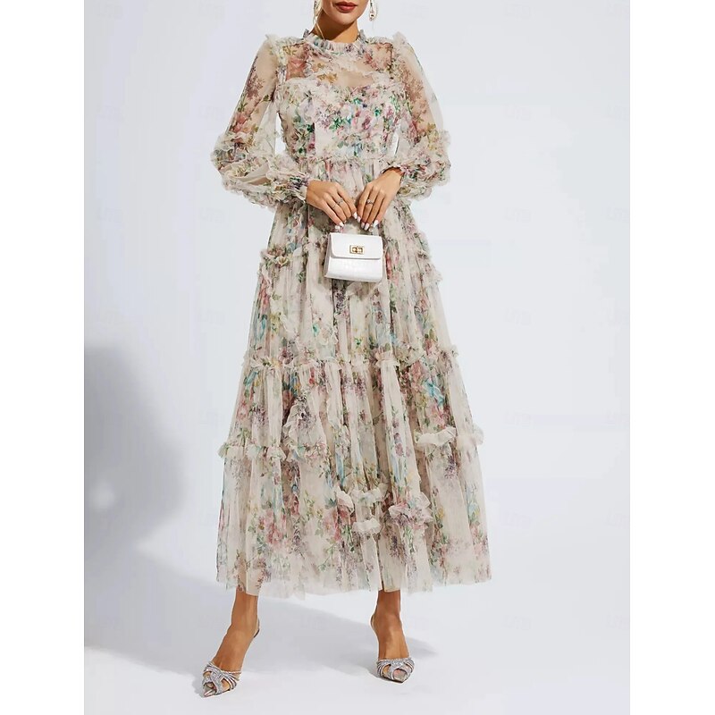 A-Line Wedding Guest Dresses Beach Wedding Cocktail Party Garden Party Ankle Length Half Sleeve Jewel Neck Champagne Mother Of the Bride Dress Tulle with Embroidery  dress to impress2