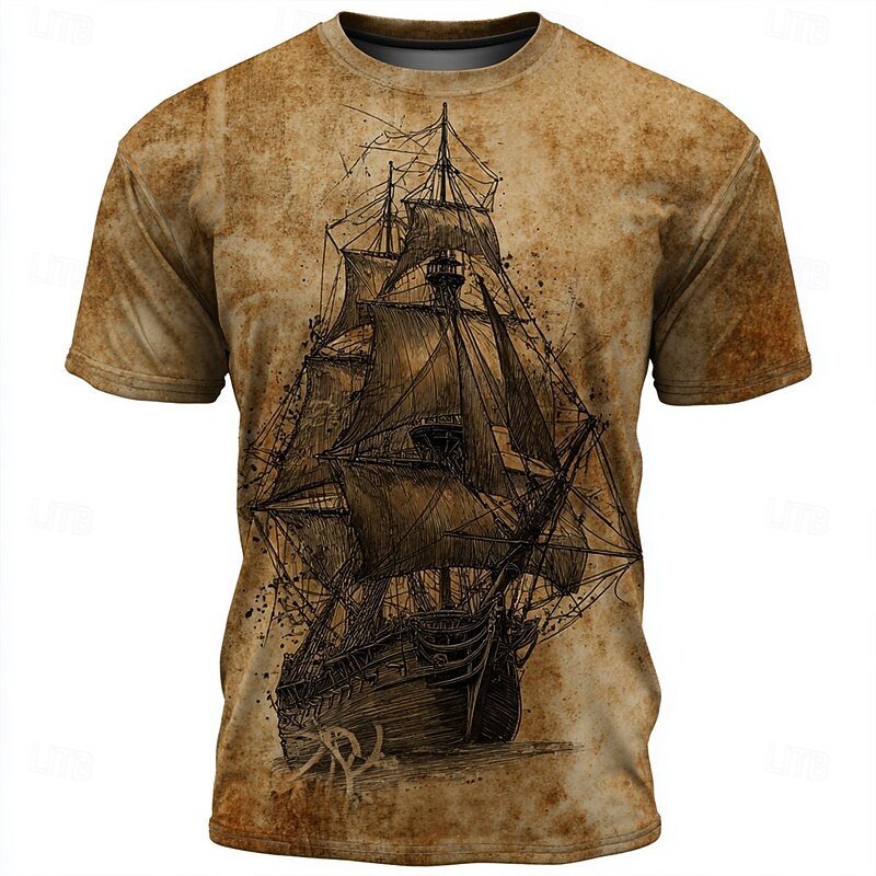Men's Pirate T Shirt Short Sleeve T shirt 3D Print Crew Neck Shirt Fashion Daily Designer Street Casual Daily Dark Brown Light Brown Brown Summer Spring Clothing Apparel S M L XL XXL XXXL3
