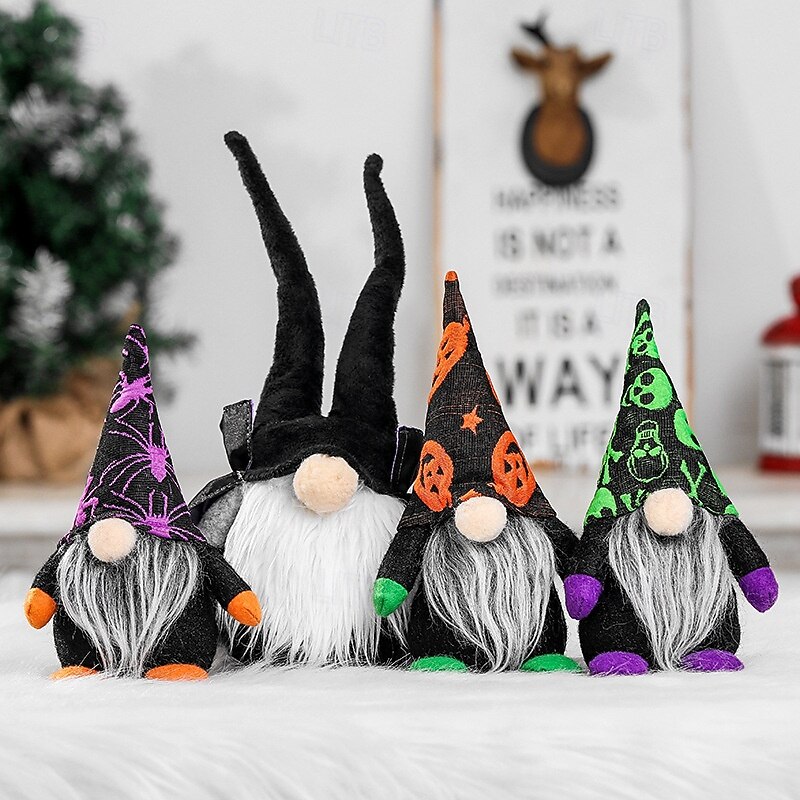 Halloween Plush Gnome Decoration, Cute Elderly Figurine for Window Display, Party Scene Decor, Tabletop Halloween Prop & Holiday Ornament