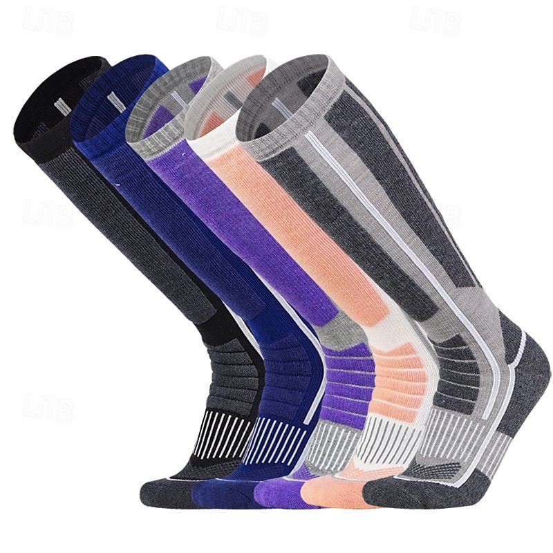 1 Pair Men's Women's merino wool socks Hiking Socks Running Socks Sports Socks Thermal Warm Breathable Anti Blister Thick Winter Outdoor Over The Calf Patchwork Merino Wool Black Pink Royal Blue for