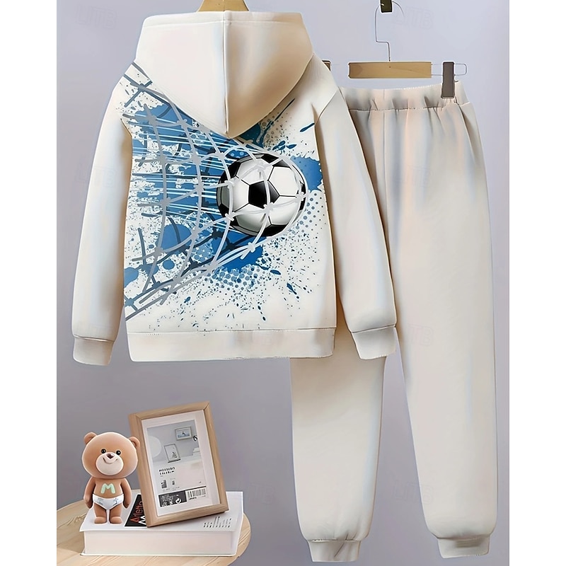 Boys' 3D Football Hoodie & Sweatpants Set Sports Suit Tracksuits Long Sleeve Spring Fall Daily Basic Casual Kids 4-12 Years Hooded Outdoor Vacation Sports Tailored Fit2