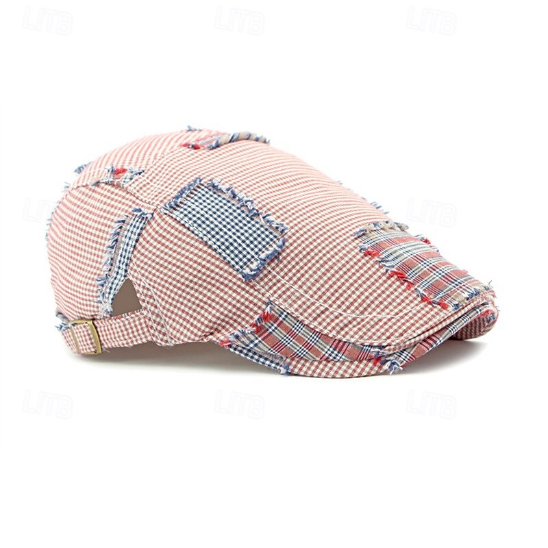Men's Flat Cap Ascot Hat Newsboy Hat Red Green Cotton Patchwork Fashion Casual Street Daily Plaid Adjustable Sunscreen Breathable2