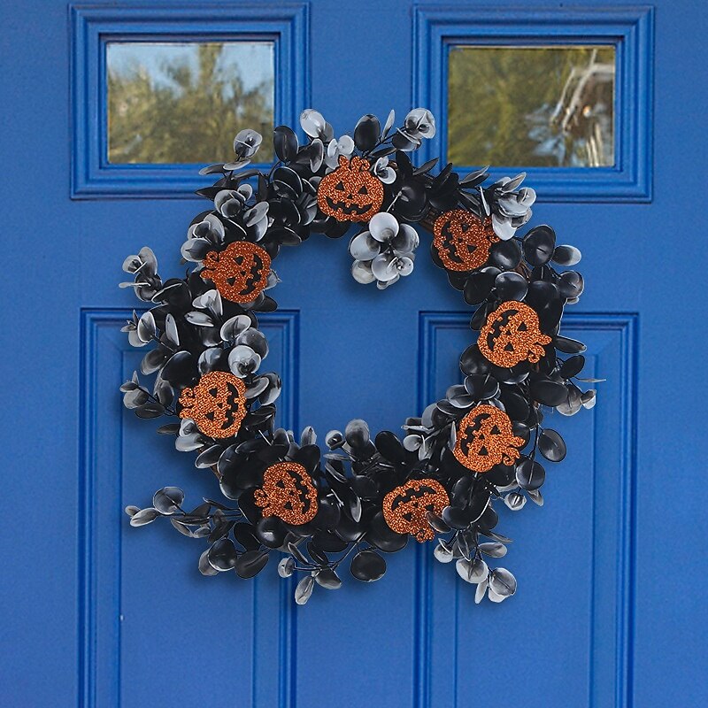 Halloween Wreaths for Front Door Indoor Outdoor Farmhouse Decoration, Dead Branch Vine Wreath with Faux Pumpkins for Holiday Window Wall Party Decor3