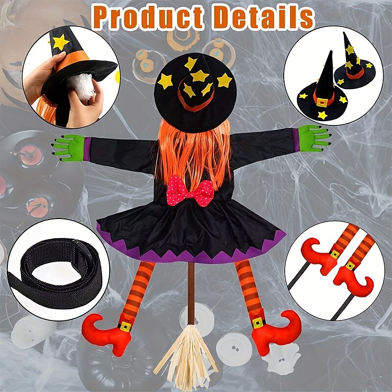 1pc Halloween Tree Climbing Witch Hug Decoration Outdoor Scary Tree Prop Artistic Decorative Statue for Multiple Room Types Plastic and Fabric Material No Power Needed Spooky Party Accessory4