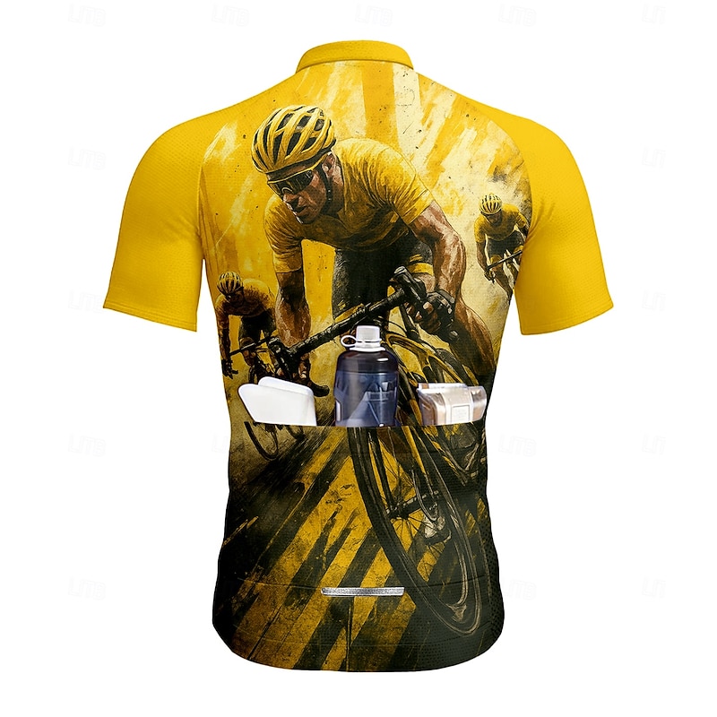 Men's Cycling Jersey Graphic Short Sleeve Bike Jersey Top with 3 Rear Pockets UV Resistant Quick Dry Front Zipper Reflective Strips Sports Yellow Clothing Apparel2