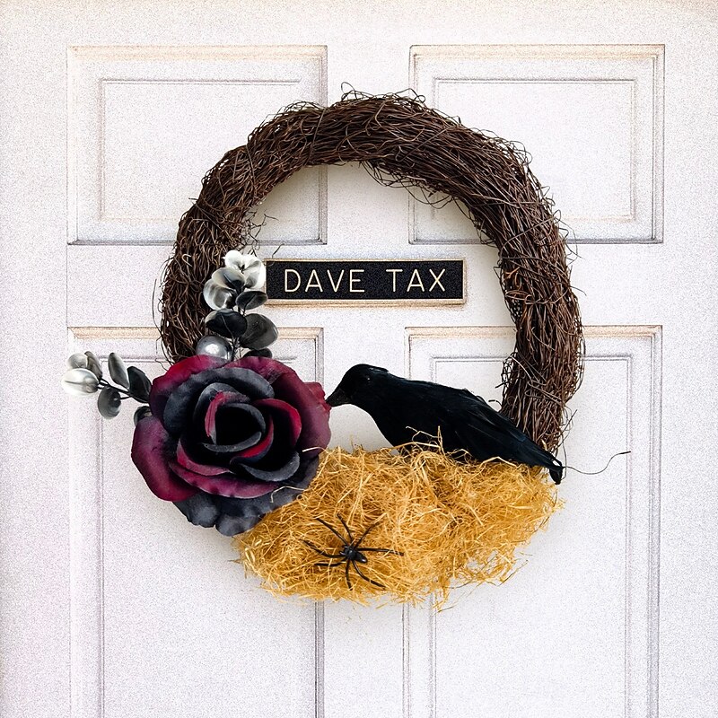 Halloween Wreath for Front Door Dead Branch Rose and Black Crow Wreath, Faux Plant Vine Door Hanging, Spooky Party Decoration, Haunted House Wall Decor2