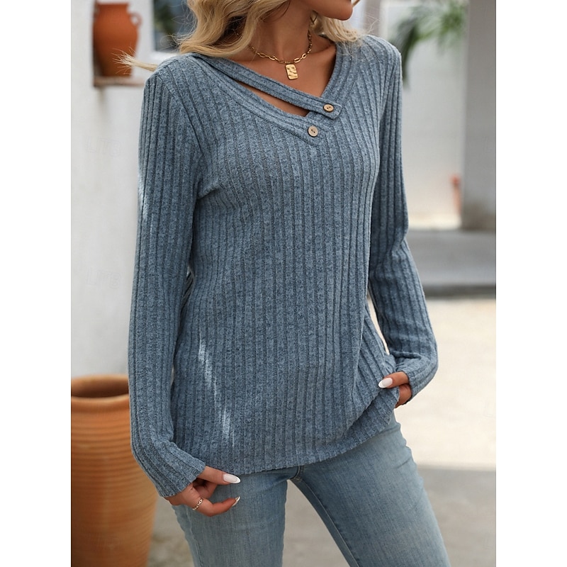 Women's Blouse Solid Color Stylish Casual Long Sleeve V Neck Regular Tops Daily Buttons Black Wine Blue Light Purple Apricot Summer Spring Fall4