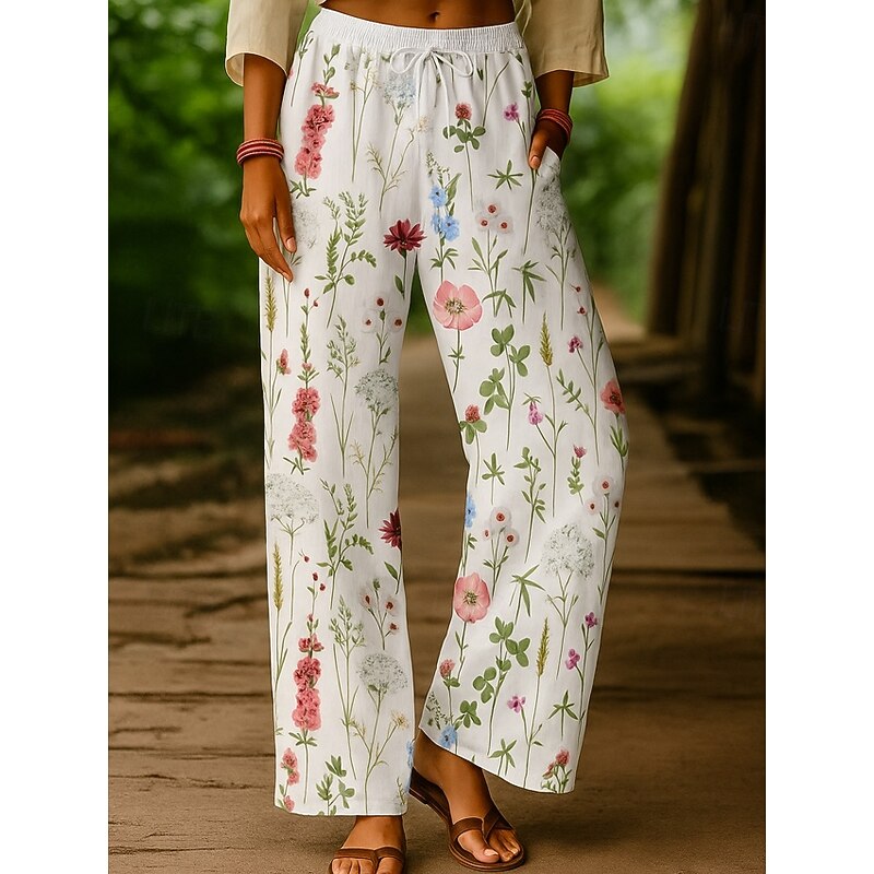 Women's Culottes Wide Leg Vacation Vintage Ethnic Style Full Length High Waist Floral Graphic Quick Dry Breathability Soft Inelastic Outdoor Vacation Sport Red Blue Purple Green Summer Spring3
