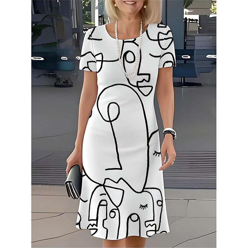Women's Elegant Party Evening Midi Dress Crew Neck Short Sleeve Shift Dress A Line Dress Casual Boho Regular Fit Ombre Graphic White Blue Light Blue Summer Spring