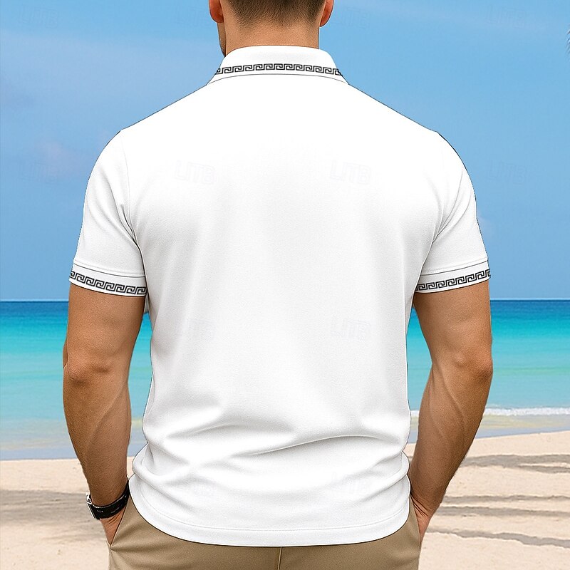 Men's Graphic Polo Short Sleeve Polo Collar Vacation Contemporary Athleisure Casual Daily 3D Print Buttons Summer Robin's Egg Blue Grey White4