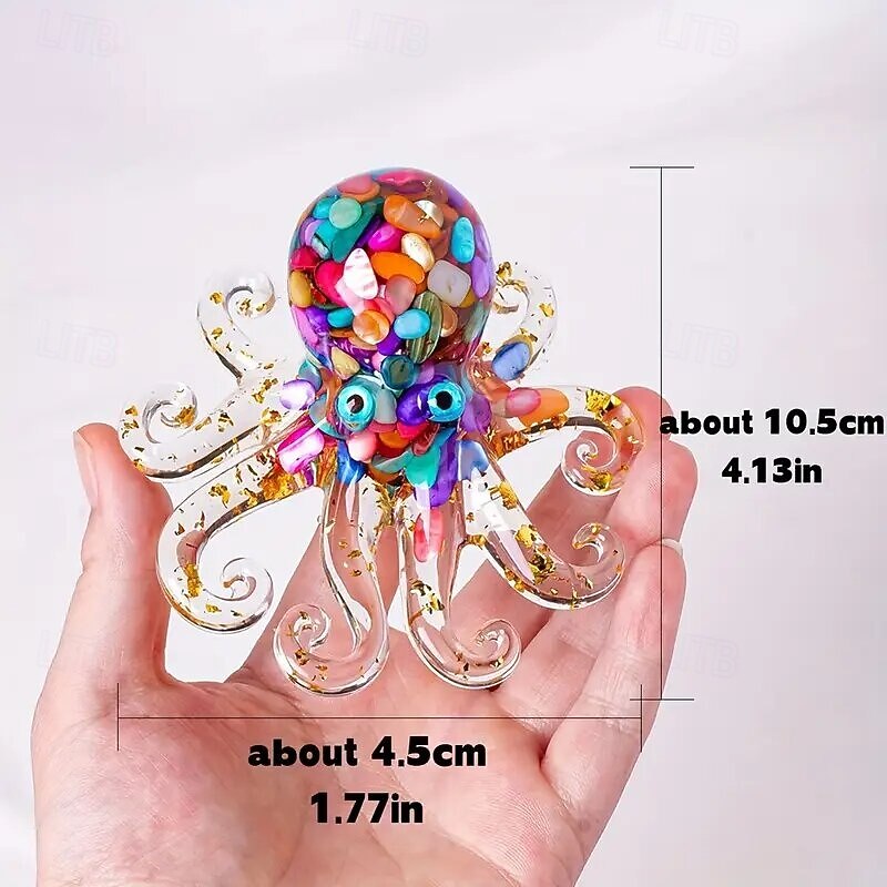Natural Crystal Chip Resin Octopus Figurine, Handmade Resin Octopus Squid Desktop Ornament, Crystal Ocean Animal Indoor Decoration, Aquarium Decor Gift for Ocean Lovers2