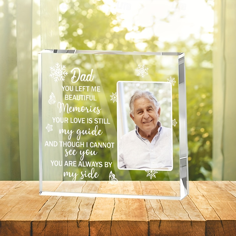 Personalized Memorial Plaque with Custom Photo, Acrylic Sympathy Gift for Dad, Remembering Father Loss, Heartfelt Tabletop Commemorative Decor