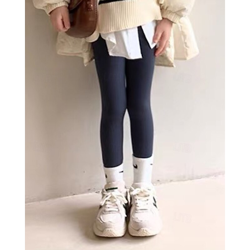 Kids Girls' Leggings Solid Color Streetwear Outdoor 4-12 Years Fall Black Dark Gray2