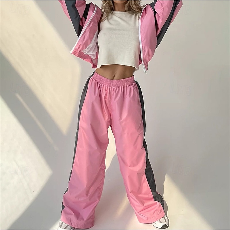 Women's Tracksuit Sweatsuit Activewear Set Pocket Color Block Clothing Suit Fall Black Pink Gym Workout Sports Thermal Warm Windproof Soft Long Sleeve Sport Activewear Micro-elastic Regular Fit