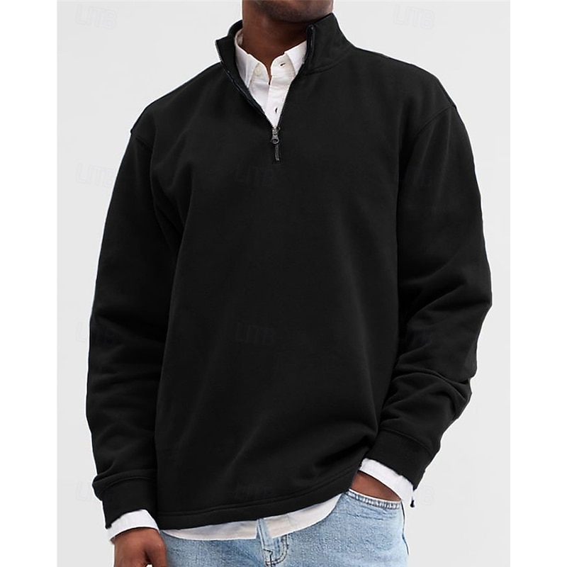 Men's Sweatshirt Quarter Zip Sweatshirt Black White Yellow Light Green Wine Half Zip Plain Sports & Outdoor Daily Holiday Polyester Streetwear Basic Casual Spring Autumn / Fall Clothing Apparel4