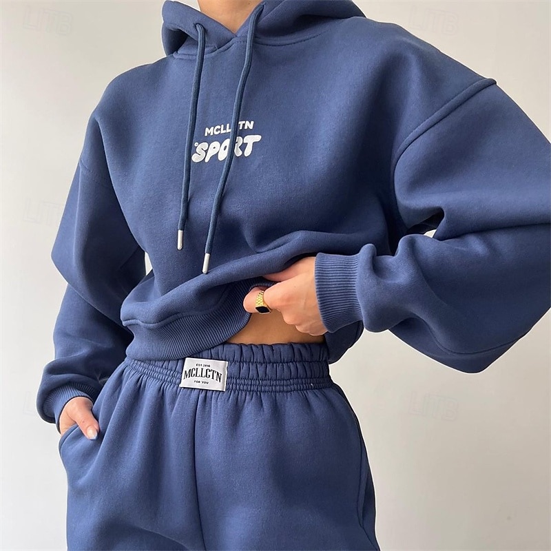 Women's Tracksuit Sweatpants Track Pants Pocket Baggy Letter & Number Hoodie Clothing Suit Fall Black Blue Gym Workout Sports Windproof Long Sleeve Sport Activewear Micro-elastic Regular Fit2