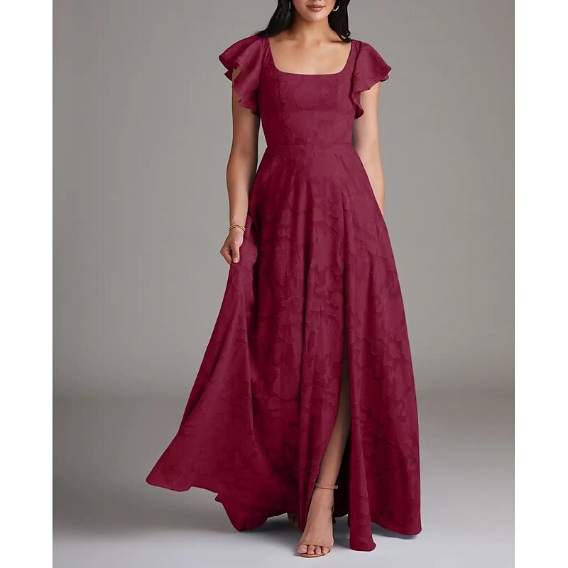 A-Line Bridesmaid Dress Scoop Neck Sleeveless Elegant Floor Length Chiffon with Ruffles / Split Front 2022