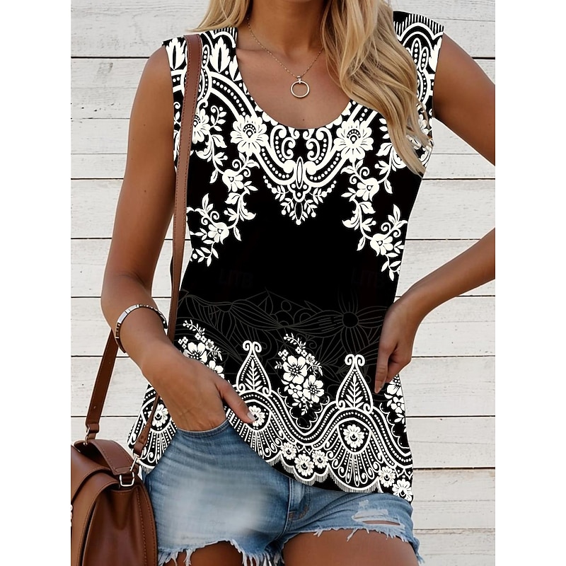 Halloween Women's Camisole Tank Top Graphic Geometric Paisley Bohemia Vintage Daily Sleeveless Crew Neck Regular Tops Daily Print Black Red Fuchsia Green Khaki Summer Spring