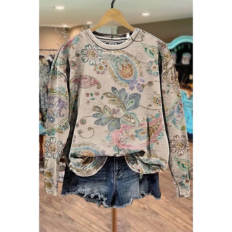 Women's Pullover Sweatshirt Floral Graphic Warm Vintage Gothic Lolita Long Sleeve Crew Neck Regular Tops Street Dailywear Casual Print Light Pink Red Brown Green Beige Spring Fall Winter4