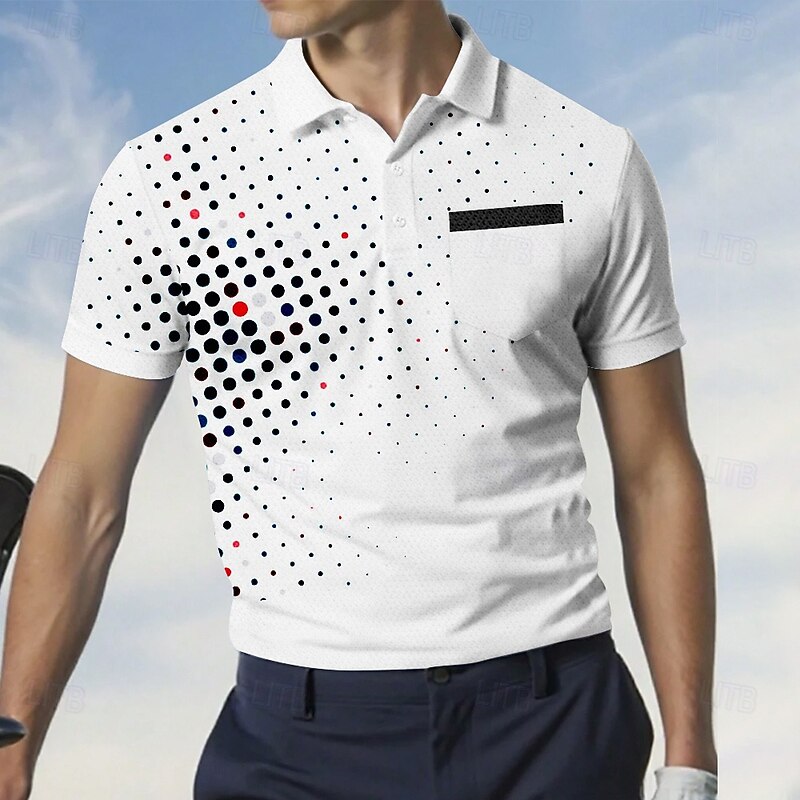 Men's Polka Dot Golf Sports Polo Shirts Short Sleeve Polo Shirts Collared Shirts Business Casual Outdoor Athleisure Daily Wear Buttons 3D Print Summer Black White Red4