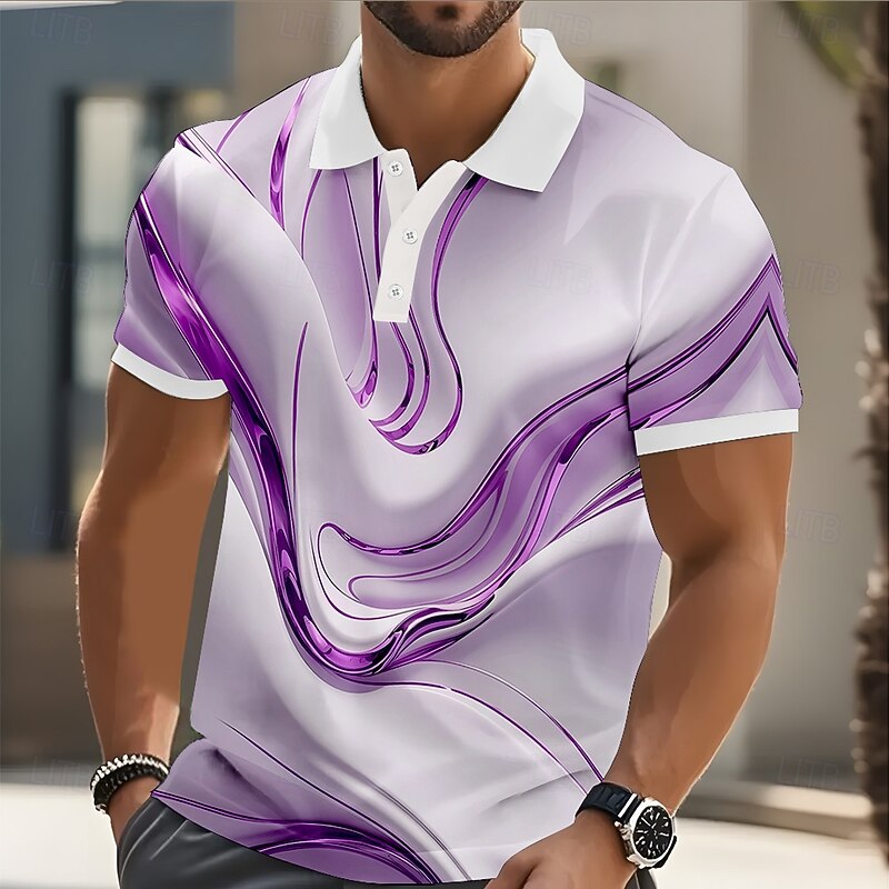 Men's Abstract Geometic Polo Short Sleeve Polo Shirts Lapel Business Casual Business Athleisure Daily Wear 3D Print Buttons Summer Yellow Pink Blue3