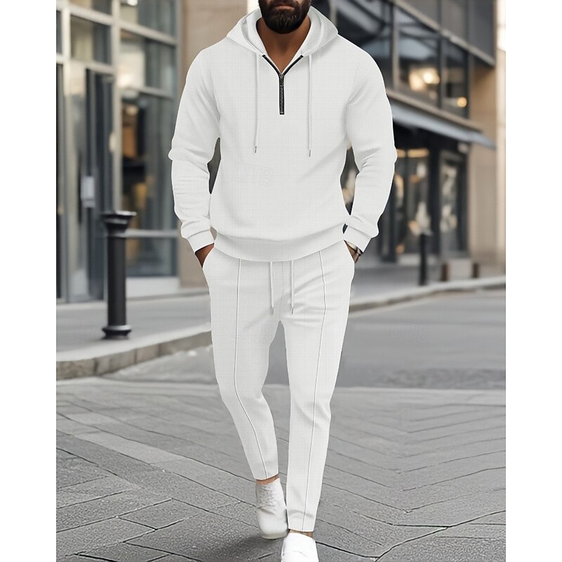 Men's Tracksuit Sweatpants Track Pants Zipper Pocket Solid Colored Clothing Suit Fall Black White Gym Athleisure Running Windproof Long Sleeve Sport Activewear Stretchy Regular Fit