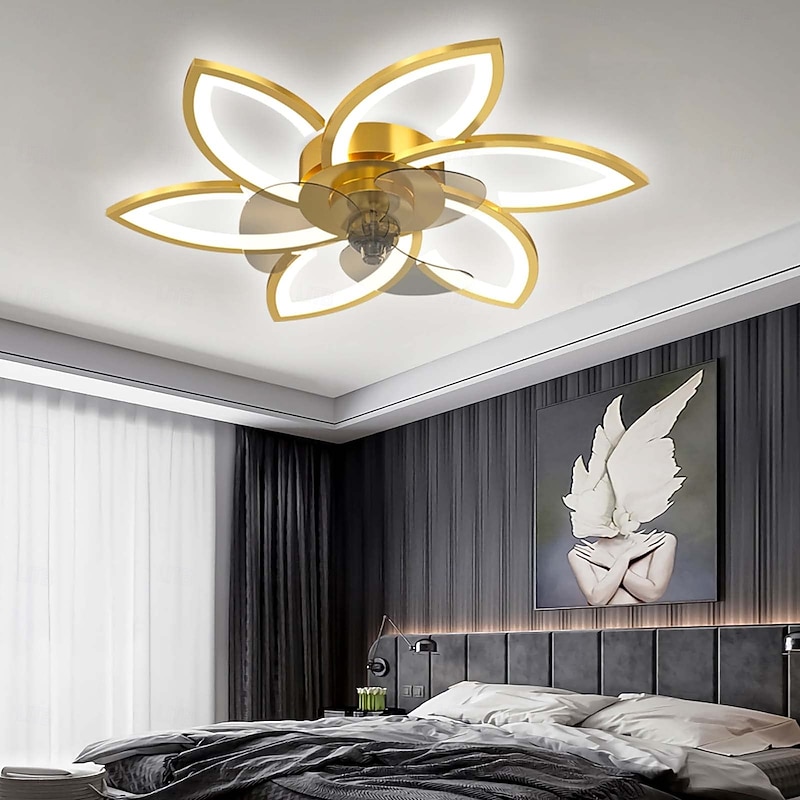 Ceiling Fan with Lighting Modern LED Dimmable Fan Ceiling Light with Fan and Remote Control Timing Quiet Acrylic Flower Shape Ceiling Lamp for Bedroom Kitchen Dining Room Living Room4