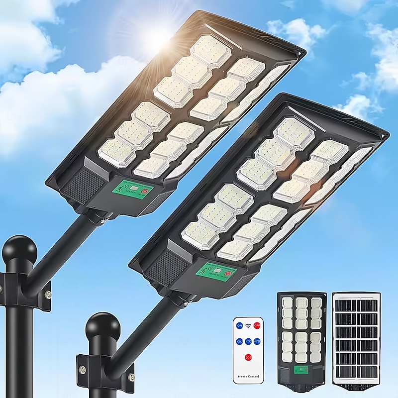 Solar Street Lights Outdoor Waterproof  LED Parking Lot Light Motion Sensor Dusk to Dawn Remote Control  1PC