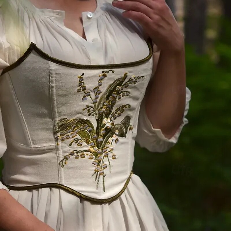 Retro Vintage Medieval Renaissance Corset Vest Bustier Embroidered Fancy Dress Women's Celtic Fantasy Halloween Carnival Masquerade Party Casual Daily LARP Adults' Corset2