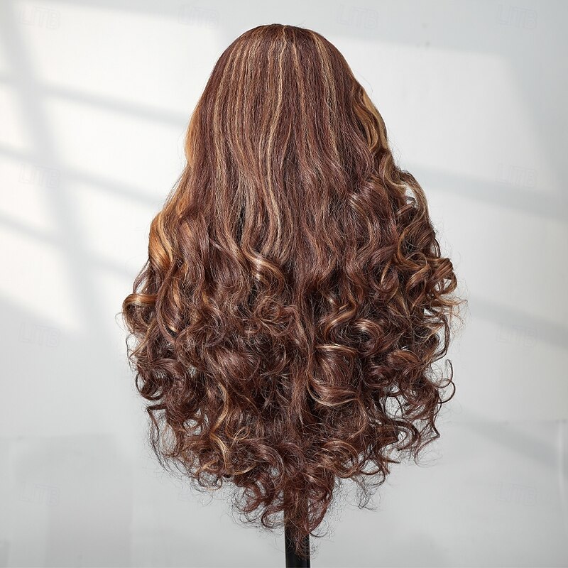 Synthetic Lace Wig Deep Curly Style 22 inch Multi-color Middle Part 13x4 Lace Front Wig Women's Wig Dark Brown4