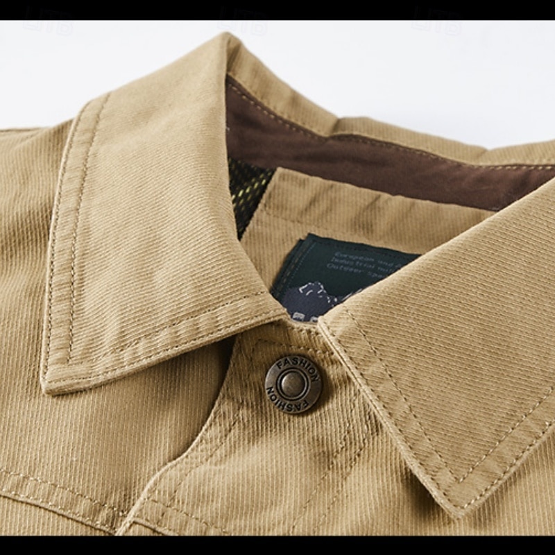 Men's Sport Coat Chore Jacket Windcheater Jacket Sports Outdoor Casual Waterproof Windbreaker Zipper Pocket Fall Winter Solid Color Casual WorkWear Hooded Regular Navy Blue Khaki Army Green Jacket3