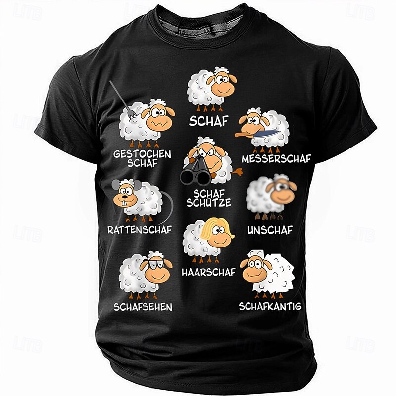 Men's Sheep Funny Slang German T Shirt Short Sleeve T shirt 3D Print Crew Neck Shirt Fashion Daily Basic Street Casual Daily Black Red Blue Summer Spring All Seasons Clothing Apparel S M L XL XXL XXXL