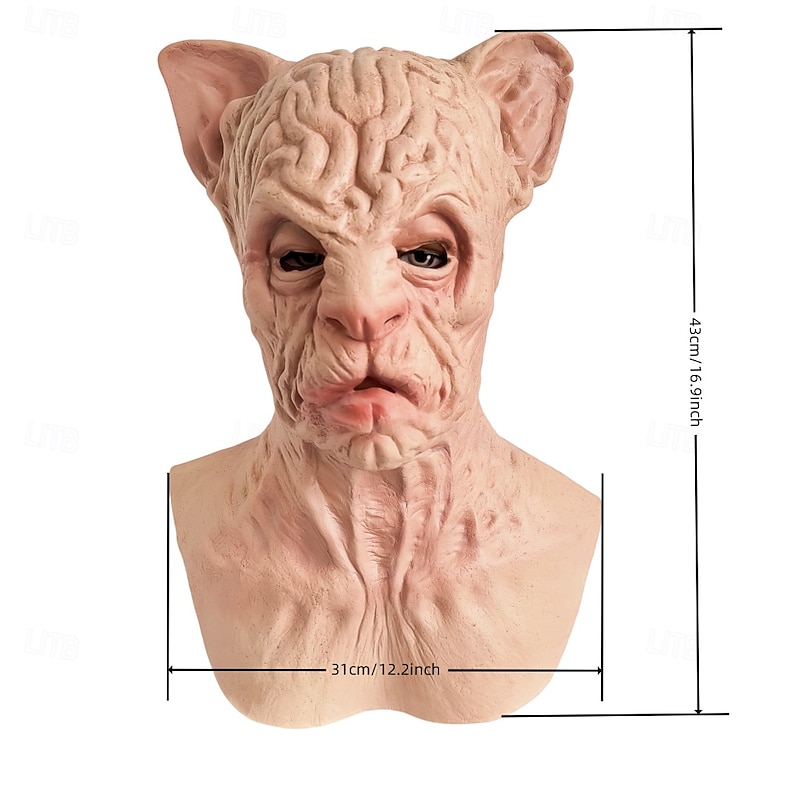 Halloween Sphynx Cat Mask For Adults Realistic Scary Costumes Latex Face Mask, Hairless Cat Horror Mask, Creepy Feline Party Prop3