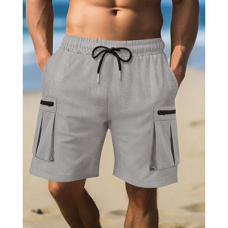 Men's Cargo Shorts Shorts Summer Shorts Drawstring Elastic Waist Multi Pocket Plain Comfort Wearable Knee Length Outdoor Sport Daily Fashion Casual Black Brown
