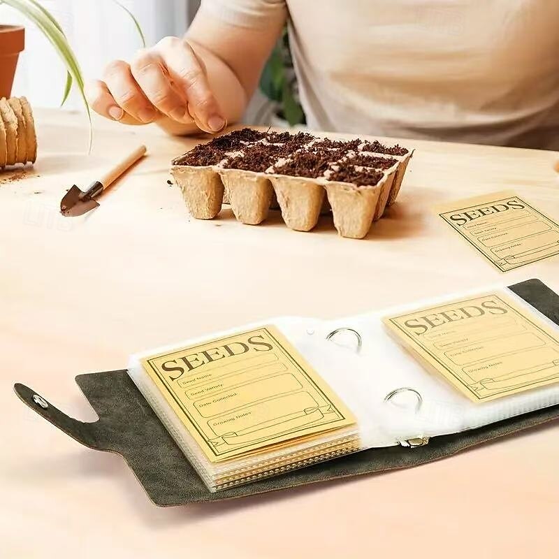 1 Set Garden Seed Storage Organizer Binder with 50 Self-Sealing Seed Envelopes, Seed Packet Storage Box for Seed Preservation and Organization2