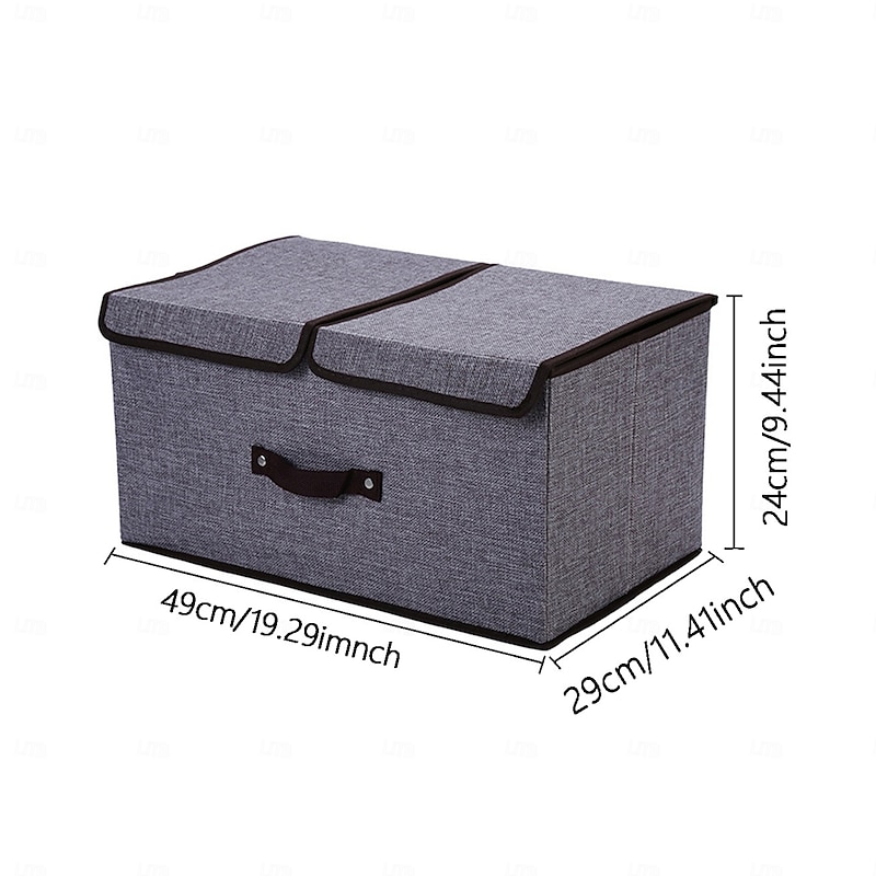 Foldable Cotton Linen Storage Box with Dual Lids, Fabric Organizer Bin for Closet, Dustproof Underwear & Miscellaneous Storage Container3