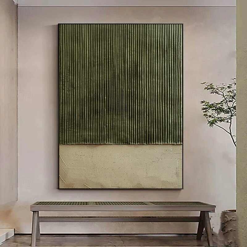 Handmade Oil Painting Canvas Wall Art Decoration Wabi-Sabi Style Retro Green Texture Abstract for Home Decor Stretched Frame Hanging Painting/Rolled Frameless Unstretched Painting4
