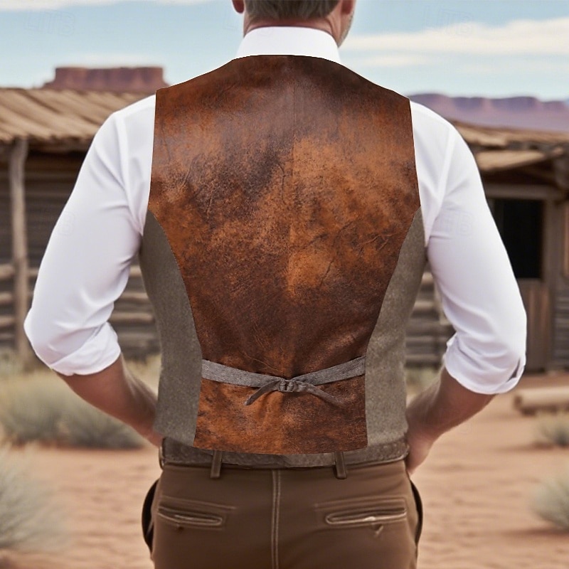 Men's Vest Waistcoat Gilet Vacation Party Business Vintage Summer Spring Buttons Polyester Comfortable Plain Single Breasted One-button V Neck Regular Fit Black Brown Light Grey Vest2