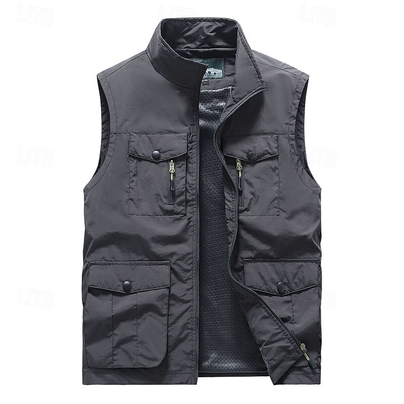 Men's Fishing Vest Hiking Vest Sleeveless Vest Outdoor Thermal Warm Lightweight Breathable Winter Zipper Multiple Pockets Polyester Nylon Black Army Green Khaki Hunting Fishing Climbing4
