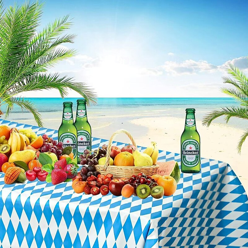 3PCS Oktoberfest Tablecloth 137 x 274cm, Bavarian Flag Blue and White Diamond Rectangular Table Cover for Oktoberfest Themed Party Decorations4