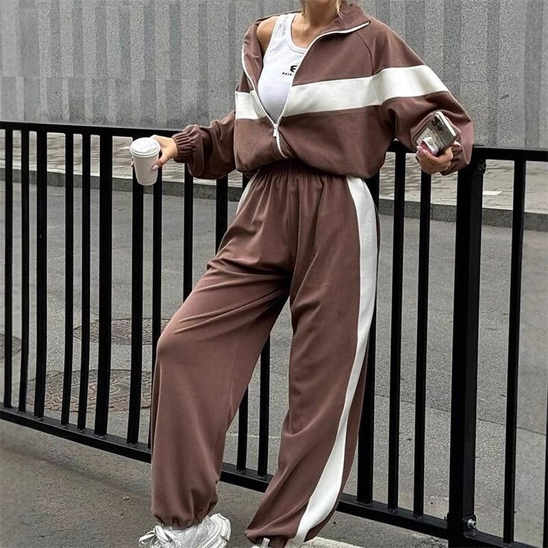 Women's Tracksuit Sweatsuit Activewear Set Pocket Color Block Clothing Suit Fall White Burgundy Gym Workout Sports Thermal Warm Windproof Soft Long Sleeve Sport Activewear Micro-elastic Regular Fit4