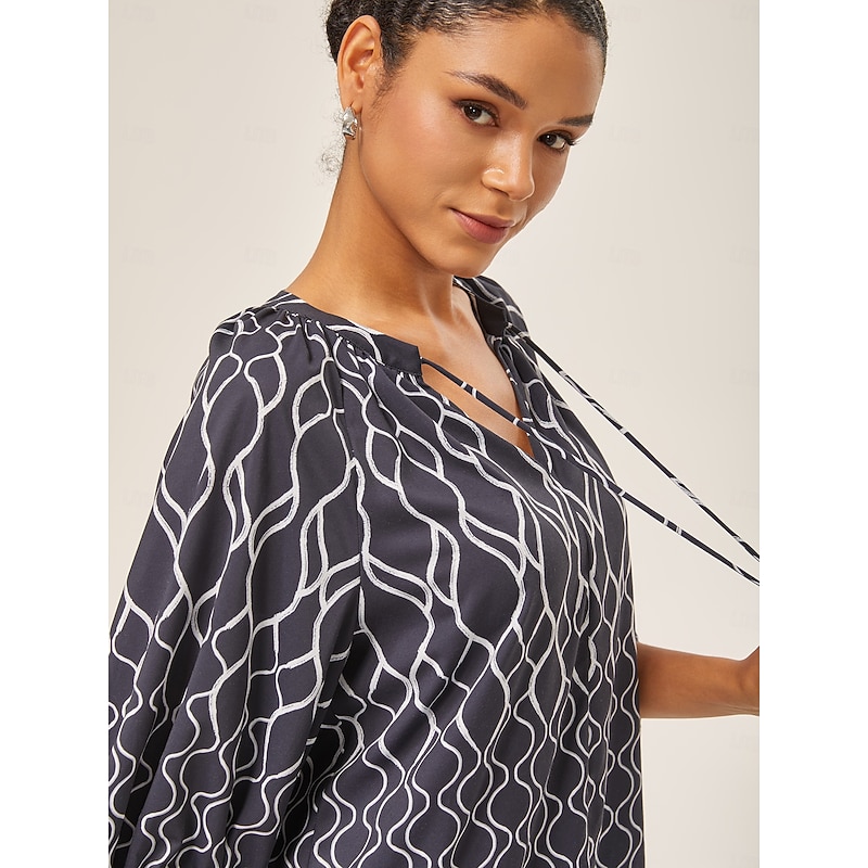 Monochrome Print Lantern Sleeve Top3