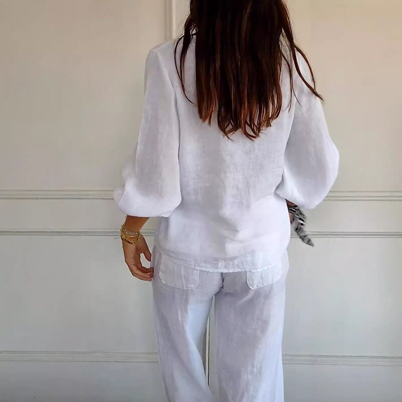 Women's Blouse Solid Color Elegant Stylish Casual Long Sleeve V Neck Regular Tops Daily Holiday White Khaki Beige Summer Spring2