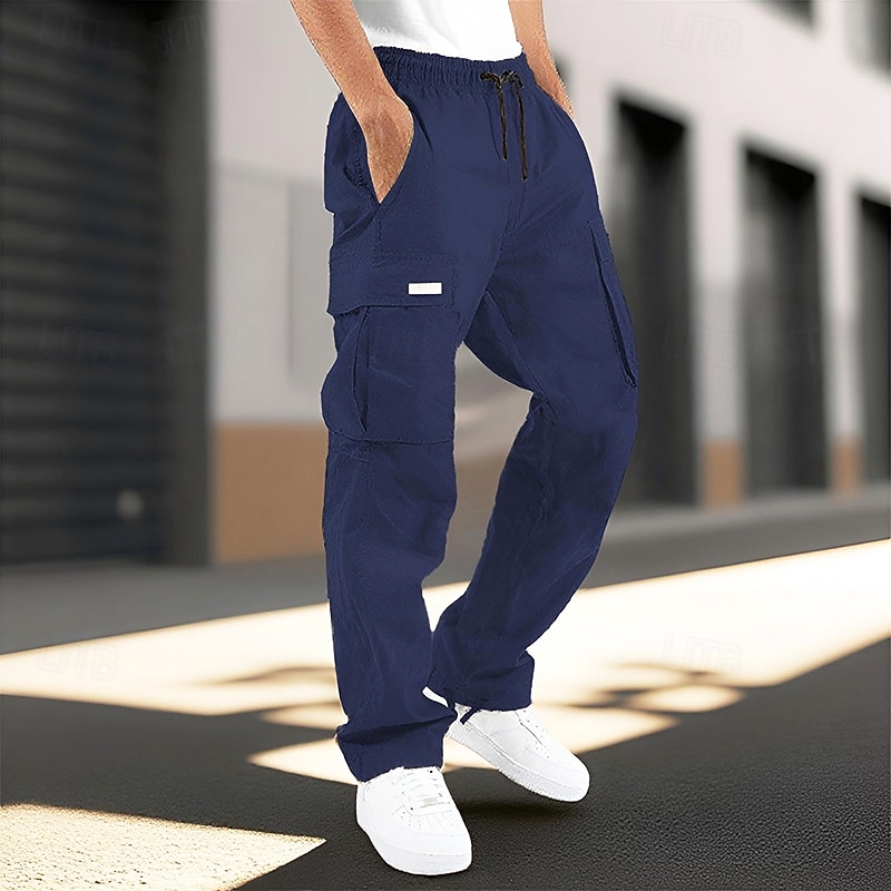 Men's Cargo Pants Trousers Drawstring Elastic Waist Multi Pocket Plain Wearable Outdoor Daily Camping & Hiking Fashion Classic Dark Brown Lake blue2