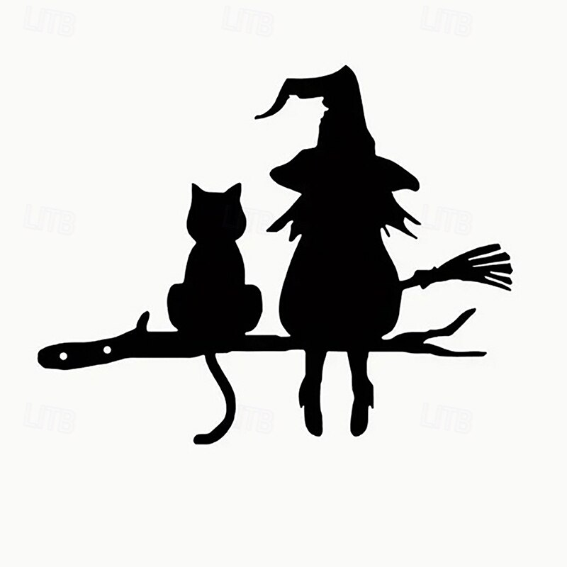 Halloween Yard Decoration Metal Silhouette, Cute Witch and Cat Waterproof Metal Garden Stake, Halloween Outdoor Yard Art Decoration4