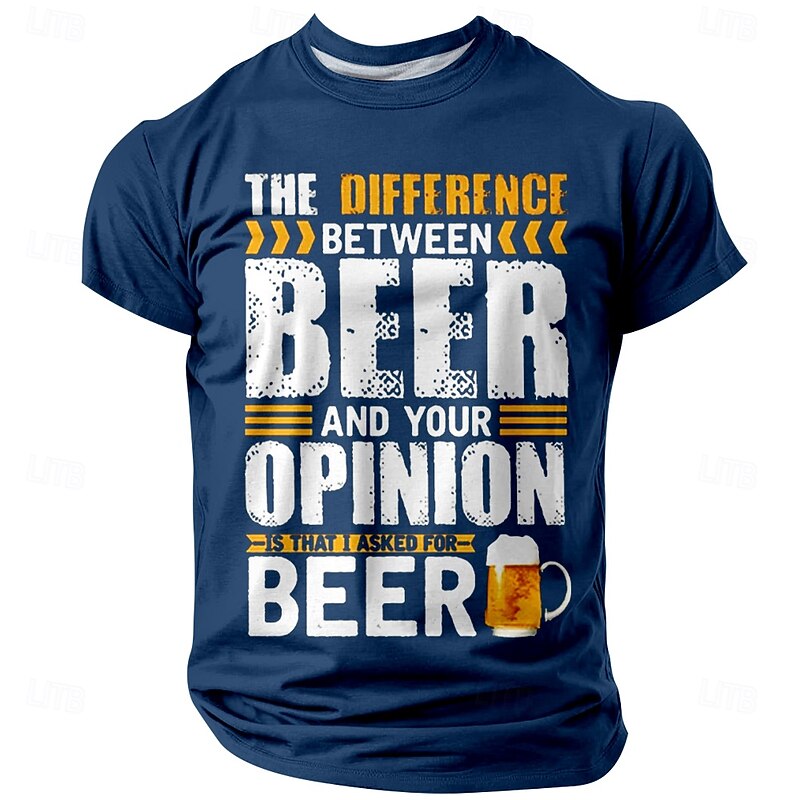 Men's Funny Beer Graphic T-Shirt - 'The Difference Between Beer and Your Opinion' Humorous Short Sleeve Top3
