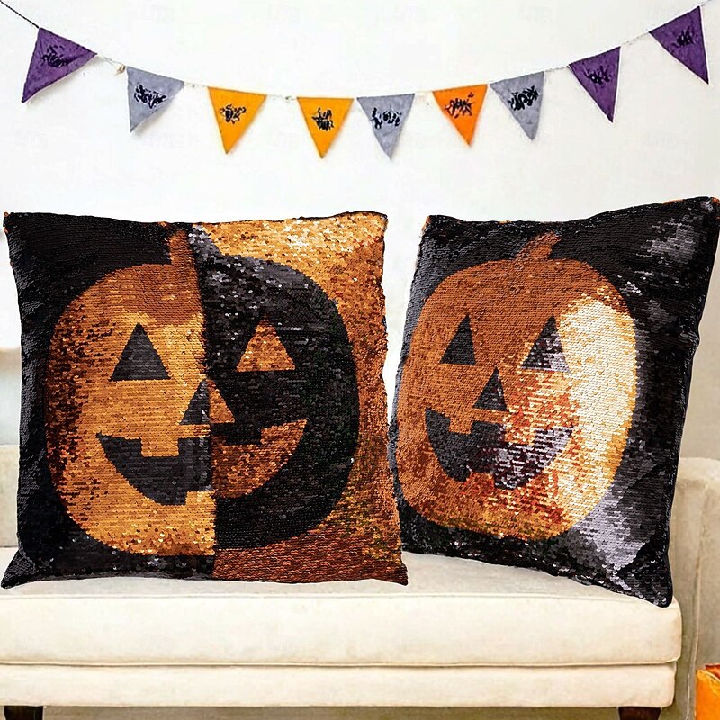 1 pcs Halloween Toss Pillow Cover Pumpkim Jack O'Lantern , Halloween Square Traditional Classic4