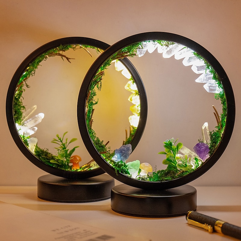 1pc LED Rechargeable Natural Quartz Bedside Lamp  Forest Nightlight Bedroom Desk Network Circle Decorative Light - Main Image